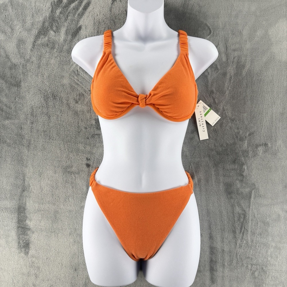 Sanctuary Swim Bikini Set L Orange Terry Underwire 2 Piece Swimsuit NWT $125